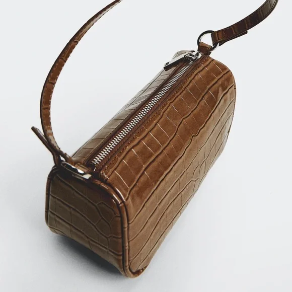 Mango Tan Crocodile-Embossed Shoulder Bag - Picture 3 of 4